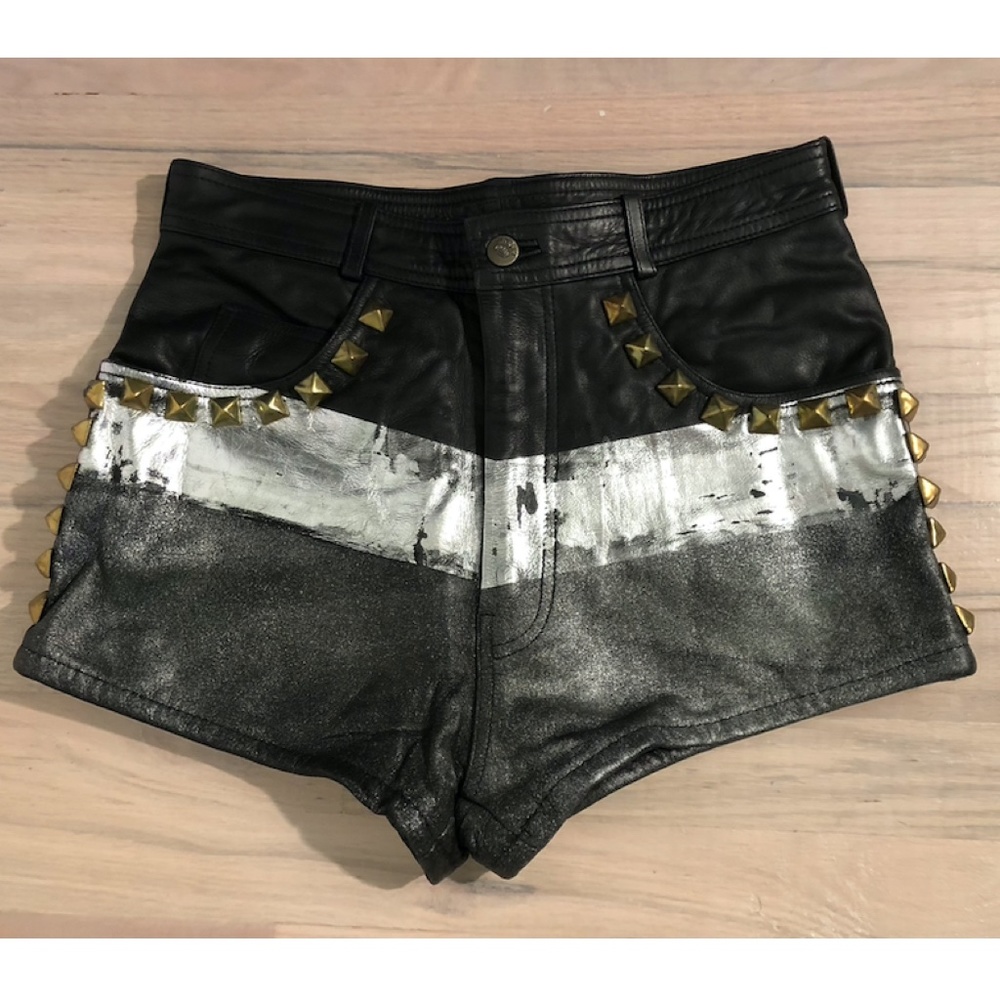 Vintage Rag Union High Waisted Leather Shorts - Picture 2 of 6